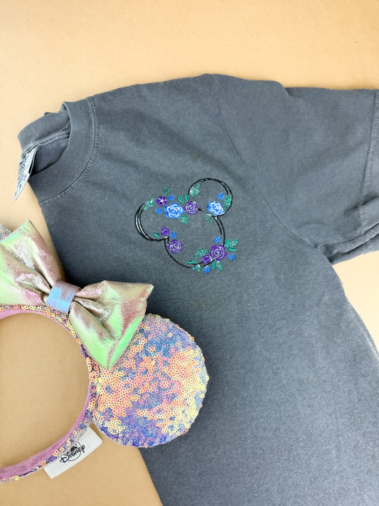 Embroidered Floral Mickey Head Tee and Sweatshirt