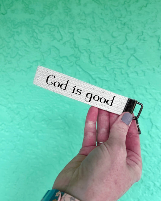 God is good keychain wristlet